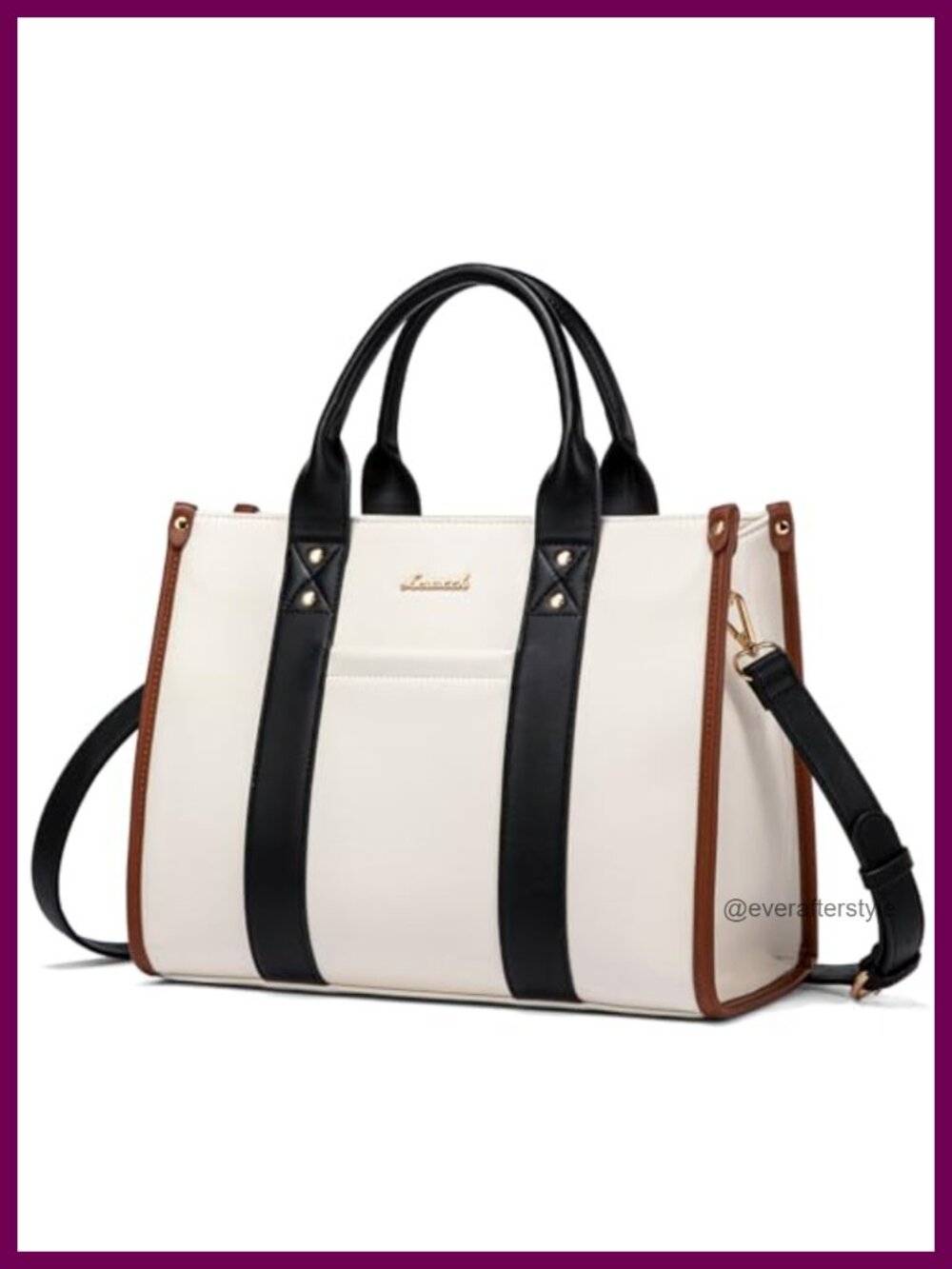 Faux Leather Tote Satchel Purse with Laptop Pocket, Top Handle & Crossbody Strap